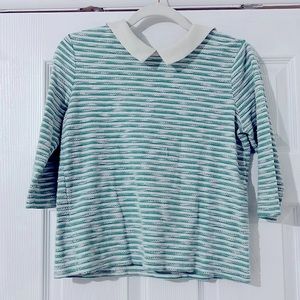 Green Striped Collar Crop Top